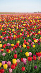 A field filled with many tulips in various colors, created AI