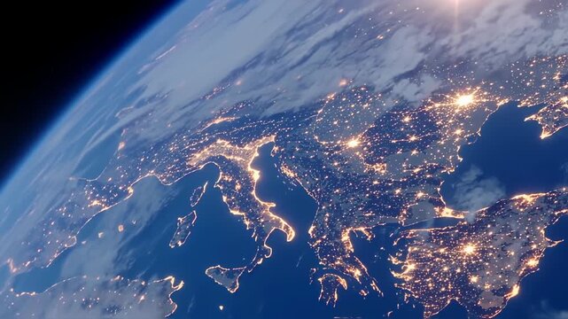Earth from Space at Night with City Lights.