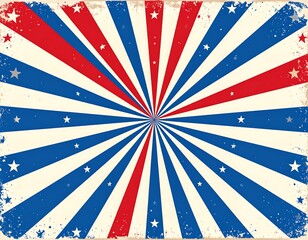 Patriotic background of radiating stripes and stars with aged texture