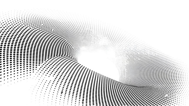 Halftone wave pattern on transparent background with gradient dots