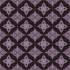 Luxurious seamless damask pattern with ornate floral motifs in purple and black tones. Classic vintage background ideal for wallpaper, textile, fabric, wrapping paper, fashion, and interior design.
