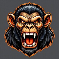 Obraz premium Cartoon-style illustration of an angry ape's head, snarling aggressively