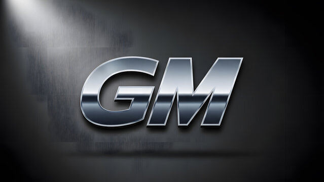 A high-tech metallic logo of the letters GM with a chrome finish against a dark brushed metal background