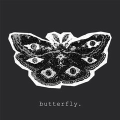 Monochrome Butterfly Silhouette Illustration With Textured Pattern