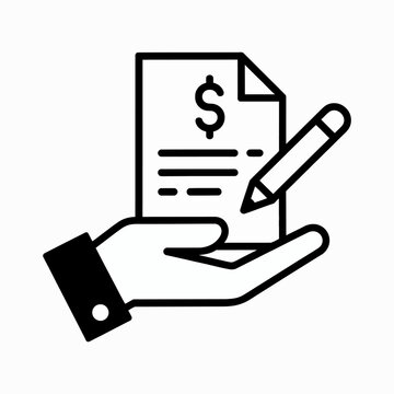 Signing invoice, financial document with dollar sign