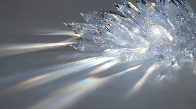 Abstract crystal formation casting intricate shadows with beams of light. The interplay of light and form creates a stunning display