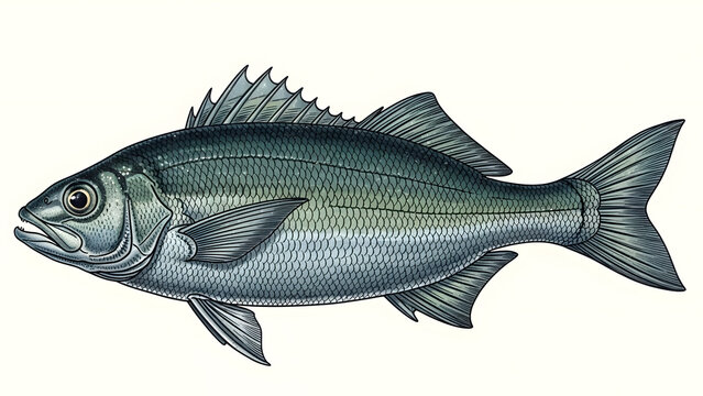 A scientific and detailed illustration of an Indian mackerel fish isolated on a white background