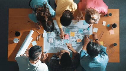 Time lapse of civil engineer writing and planning by using sticky notes to brainstorm idea. Top...