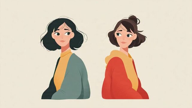 A teenager's inner conflict depicted as an alter ego illustration, showcasing mental health through dual personas in a simple, flat style.