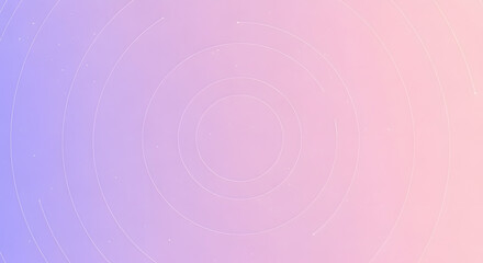A soft gradient background transitions from lavender to pink, overlaid with thin, white concentric circles and scattered stardust.
