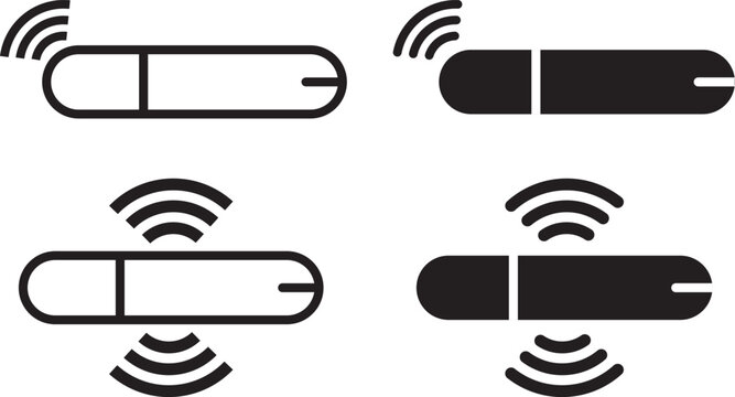 Dog microchip icon. Smart chip symbol. Pet identification symbols. Animal RFID chip graphic design. Veterinary tracking and safety signs. Flat illustration vector set