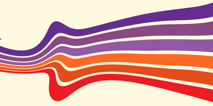 Abstract colorful 70s background vector. Vintage retro wallpaper with rainbow stripes and wavy lines. A 1970 color illustration suitable for posters, modern.