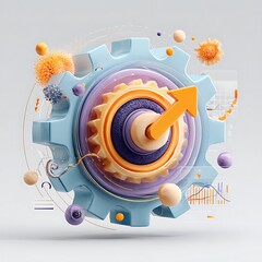 Obraz premium A vibrant and colorful abstract cake surrounded by floating geometric shapes and confetti