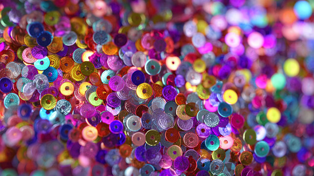 A captivating close-up of vibrant, colorful sequins arranged in a textured pattern