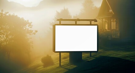 Blank Signpost in Misty Mountain Landscape Real Estate Advertising Opportunity