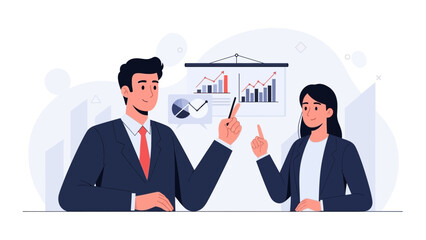 Fototapeta premium Business Meeting: Man and Woman Presenting Financial Data on Screen