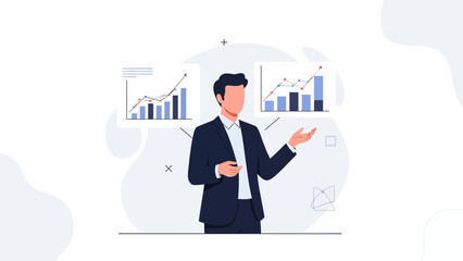 Fototapeta premium Businessman Analyzing Growth Charts, Financial Strategy Concept