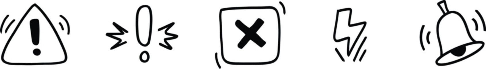 Obraz premium Set of six warning hazard symbols danger icons isolated on transparent background