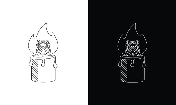 Tiger Flame Candle Line Art Logo Icon Minimalist Vector Illustration