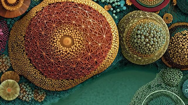 Vibrant microscopic cells and organisms.