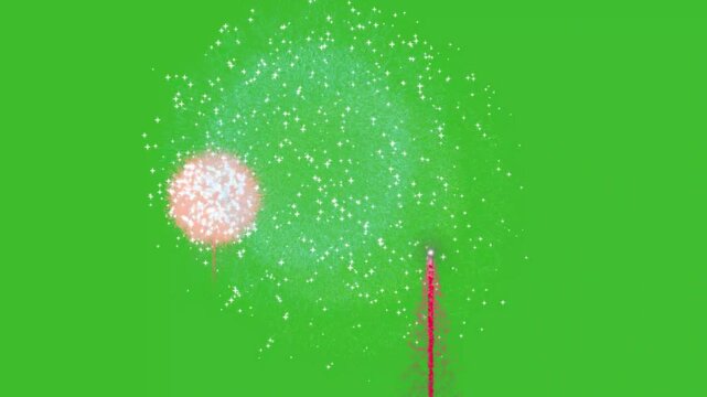 Gold fire works particle effect animation, Classic Fireworks, Fire works motion graphics on green screen background. Beautiful colorful fireworks show in the night sky, 4k, Fireworks in the sky