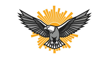 Obraz premium Eagle Mascot Logo Vector. Bold Flying Raptor Emblem Icon with Sunburst. Power, Freedom, and Strength Graphic Design.