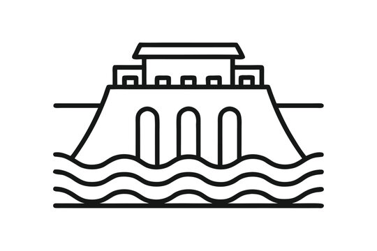 dam on river outline vector icon  simplified dam s