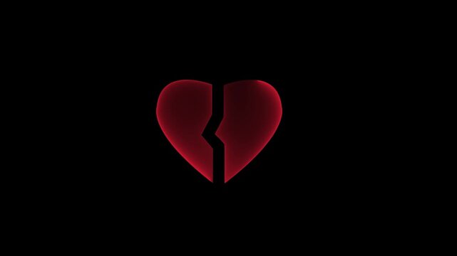 Animation Neon broken red heart icon black background 4k video.	