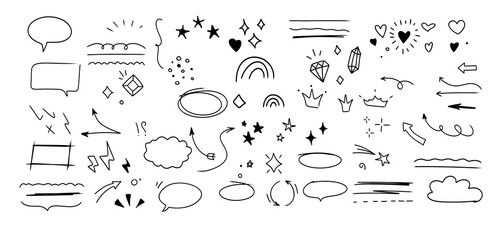 Collection of hand-drawn doodle icons and symbols set for design elements isolated on transparent background © SAJID