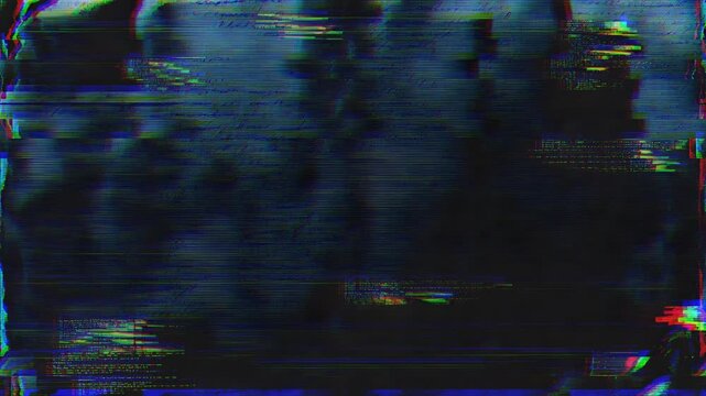 Abstract glitch effect with digital noise and flickering scan lines on dark background