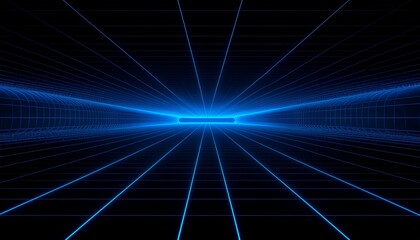 A blue light beam radiates outward with abstract lines on a dark background in a digital illustration viewed from the center.