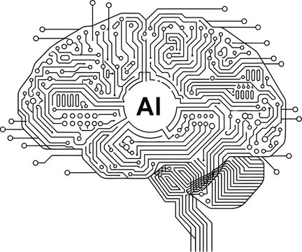 Artificial intelligence brain circuit shows data.