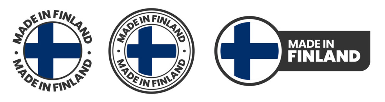Made in finland labels, stamps, badges with finnish flag template icon set