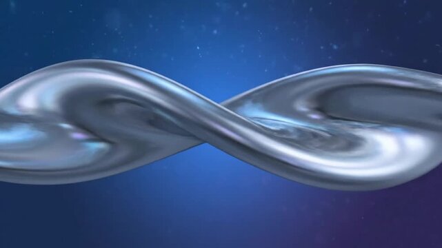 Abstract illustration of intertwined, silver ribbon-like forms against a gradient blue backdrop