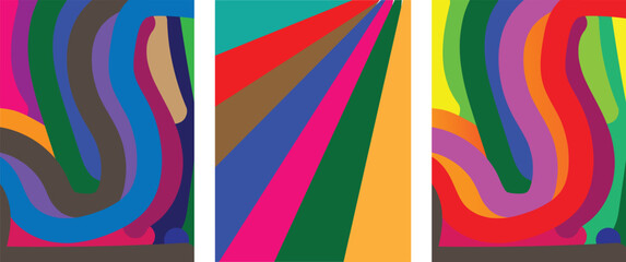 Abstract Colorful Wavy Pattern Background Set.