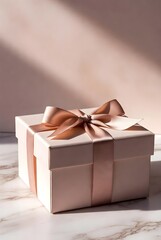 Obraz premium Elegant beige gift box with satin ribbon