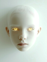 Ethereal Pale Face with Glowing Golden Eyes
