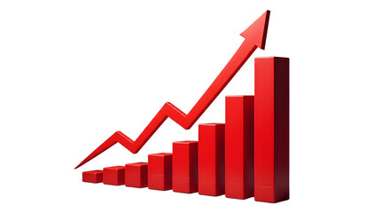 Red 3d bar chart with rising arrow isolated on transparent background