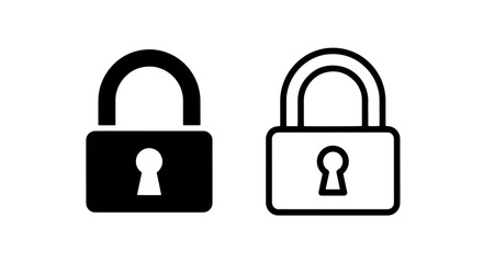 Set of minimalist padlock symbols for cybersecurity and digital safety in solid and line art versions