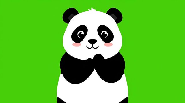 Cute Panda Bear Character Playful and Happy Green Screen Background.