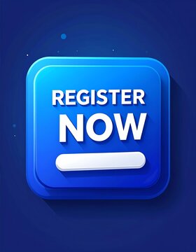 Glossy, layered blue button with white text saying "Register Now" on a gradient background