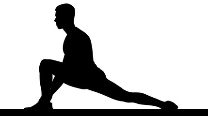 Fototapeta premium Silhouette of a Lunge: A man, silhouetted against a simple backdrop, performs a lunge, emphasizing the power of movement and physical fitness. 