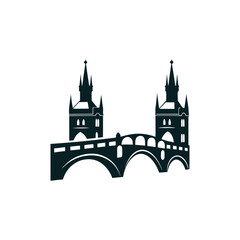 Obraz premium Prague Bridge Silhouette Vector Icon Illustration