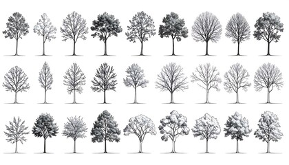 Fototapeta premium Collection of Hand-Drawn Tree Illustrations in Various Styles.