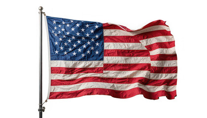 Obraz premium American flag waving on a pole with a white background symbolizing freedom and patriotism