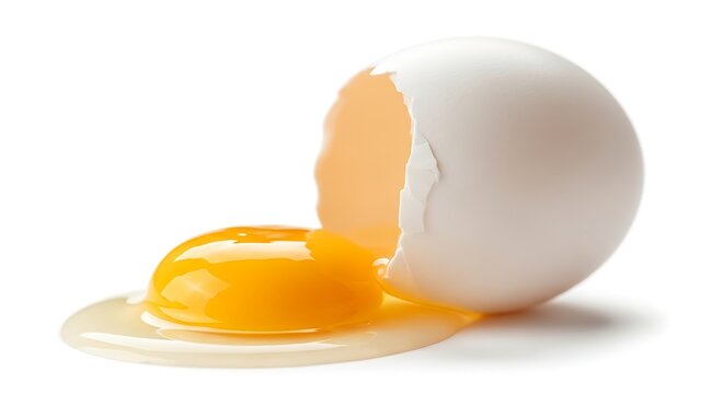 CloseUpOfJaggedCrackedEggWithOozingYolkAndRunnyWhiteForHealthyFoodNutritionIllustration