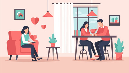Fototapeta premium Romantic dinner and cozy relaxation scene with couples