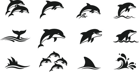 Naklejka premium Collection of various dolphin silhouette designs and shapes