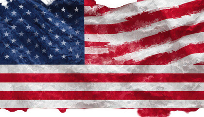 Fototapeta premium Torn american flag with grungy texture and bold colors symbolizing patriotism and national pride on a white background