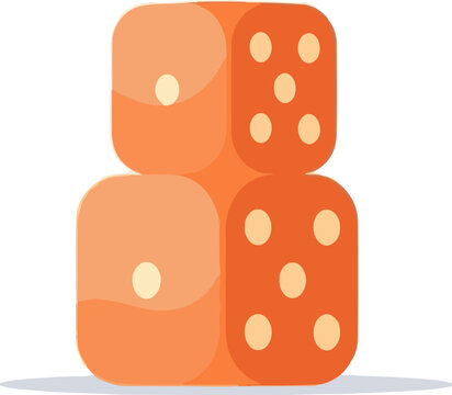 Stacked orange dice with rounded edges show one and five spots